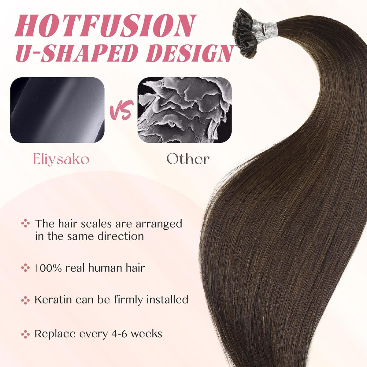 Remy-Hair K Tip Hair Extensions Real Human Hair 20inch 50g/pack U Tip K Tips Ktip Real Human Keratin Hair Extensions Color #2 Dark brown
