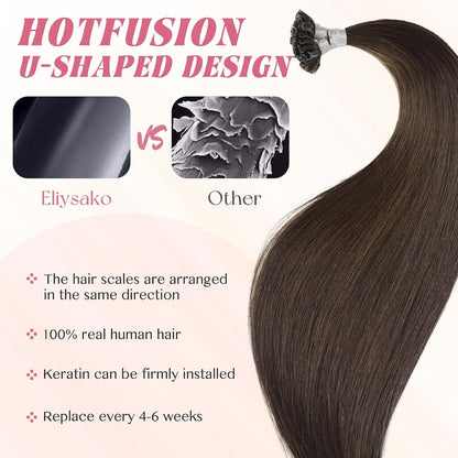 Remy-Hair K Tip Hair Extensions Real Human Hair 20inch 50g/pack U Tip K Tips Ktip Real Human Keratin Hair Extensions Color #2 Dark brown