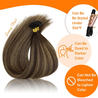 U Tip Hair Extensions Human Hair Dark Brown Caramel Balayage Keratin Tips, Natural Blend, Soft Texture, Achieves Natural Look for Daily Wear and Events, 50g Visit the Hair Store