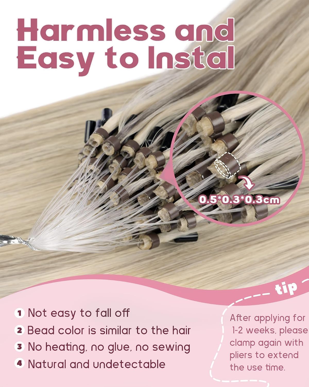 Microlink Hair Extensions Human Hair #16/60 Ash Blonde Highlighted Platinum Blonde 18 inch Smooth and Invisible Micro Loop Remy Hair 50g/pack Micro Link Microbead Human Hair Extensions