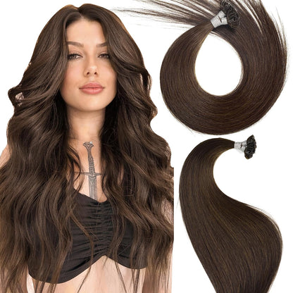 Remy-Hair K Tip Hair Extensions Real Human Hair 20inch 50g/pack U Tip K Tips Ktip Real Human Keratin Hair Extensions Color #2 Dark brown