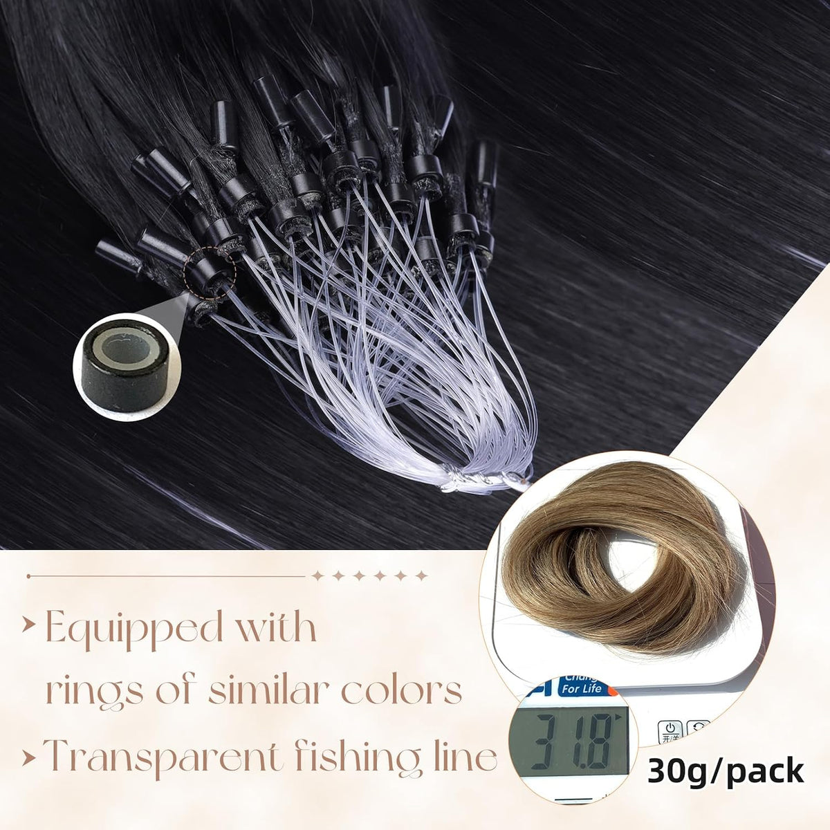 Microlink Hair Extensions Human Hair 50g/18 inch Microbead Hair Extensions Real Human Soft and Glossy Longer Life