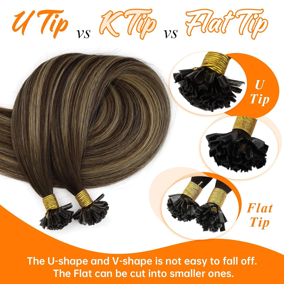 U Tip Hair Extensions Human Hair Dark Brown Caramel Balayage Keratin Tips, Natural Blend, Soft Texture, Achieves Natural Look for Daily Wear and Events, 50g Visit the Hair Store