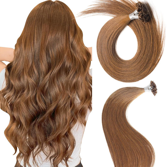 Remy-Hair K Tip Hair Extensions Real Human Hair 22inch 50g/pack U Tip K Tips Ktip Real Human Keratin Hair Extensions Color #4 Flax Brown