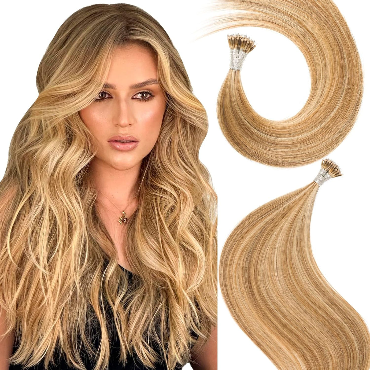 Remy-Hair Nano Bead Hair Extensions Human Hair 22Inch 40g/pack Nano Ring Hair Extensions Human Hair Color #613/18 Brown Light Brown Mix Blonde Long Straight Invisible for Women