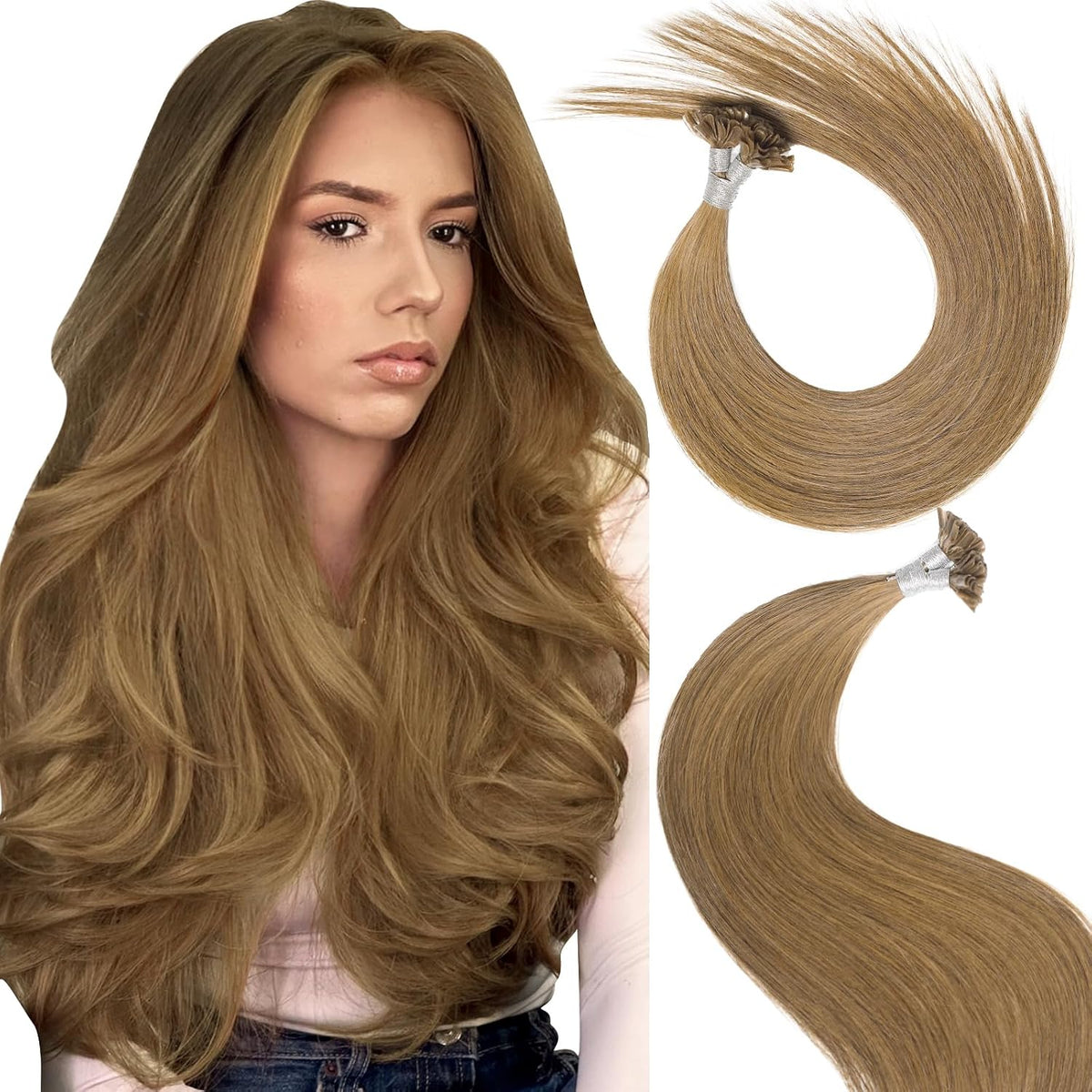 Remy-Hair K Tip Hair Extensions Real Human Hair 20inch 50g/pack U Tip K Tips Ktip Real Human Keratin Hair Extensions Color #7 Caramel Brown