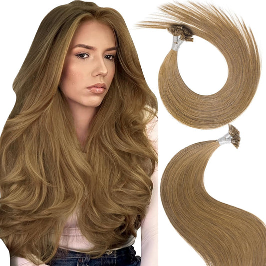 Remy-Hair K Tip Hair Extensions Real Human Hair 20inch 50g/pack U Tip K Tips Ktip Real Human Keratin Hair Extensions Color #7 Caramel Brown