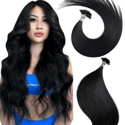 Remy-Hair K Tip Hair Extensions Real Human Hair 18inch 50g/pack U Tip K Tips Ktip Real Human Keratin Hair Extensions Color #1 Jet Black