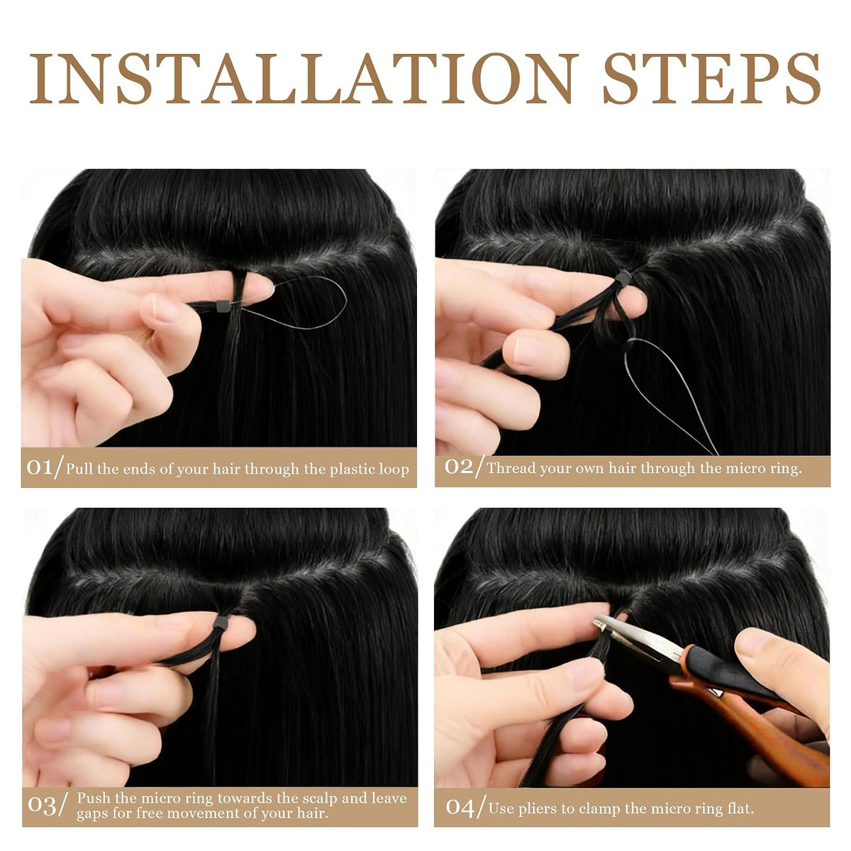 Remy-Hair Microlink Hair Extensions Human Hair Micro Bead 18inch 50g/pack Micro Link Beads Micro Loop Hair Extensions Real Human Hair Color #4 Flax Brown