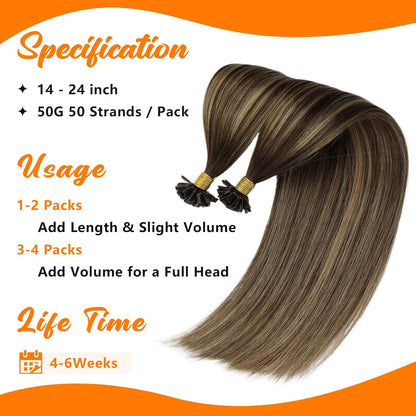 U Tip Hair Extensions Human Hair Dark Brown Caramel Balayage Keratin Tips, Natural Blend, Soft Texture, Achieves Natural Look for Daily Wear and Events, 50g Visit the Hair Store