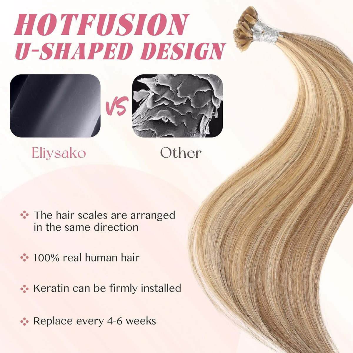 Remy-Hair K Tip Hair Extensions Real Human Hair 16inch 50g/pack U Tip K Tips Ktip Real Human Keratin Hair Extensions Color #613/18 Brown Light Brown Mix Blonde