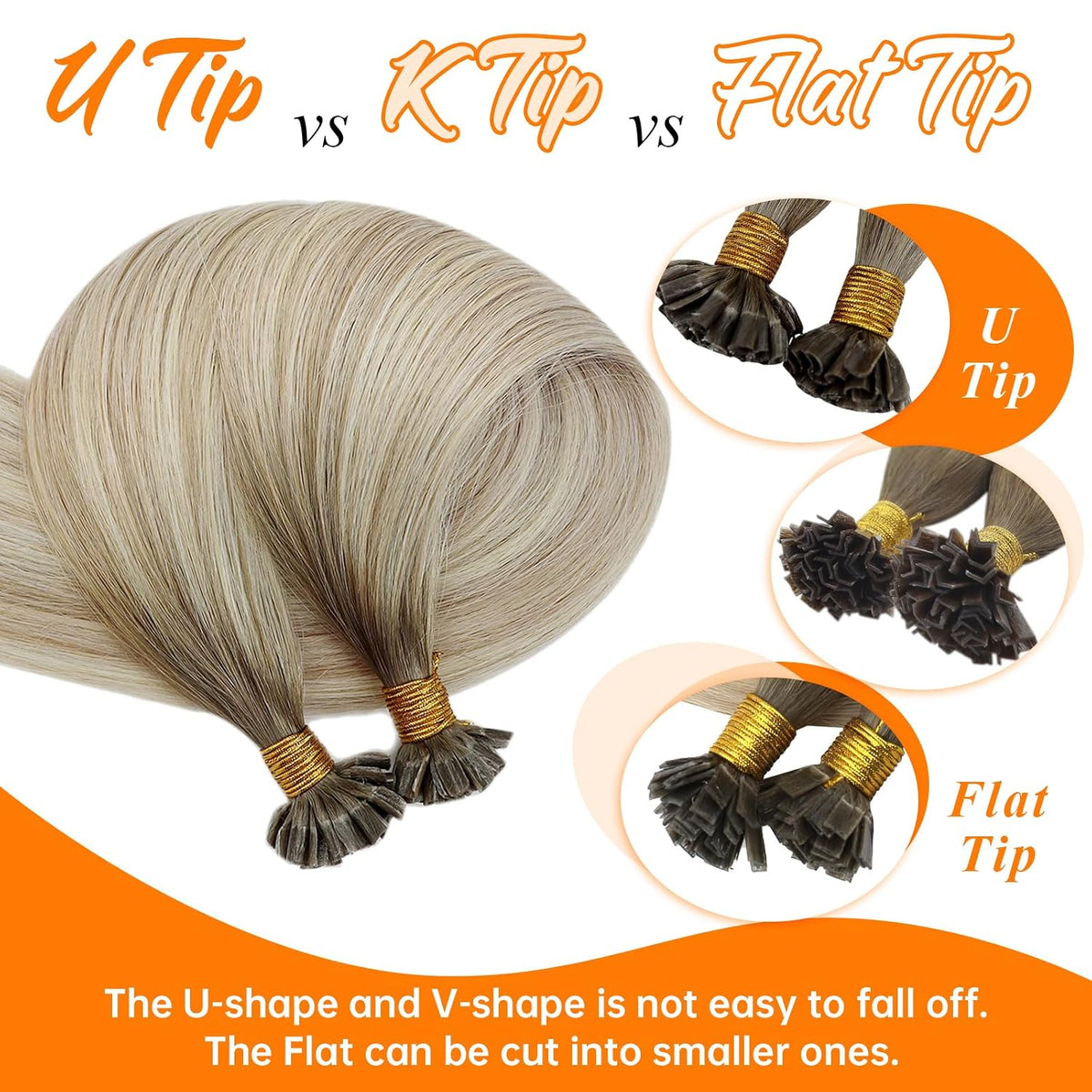 U Tip Hair Extensions Human Hair Ash Blonde Balayage Keratin Tips Soft, Platinum Blonde Highlights, Natural Blend, Great for Party Wear and Special Events, 50g