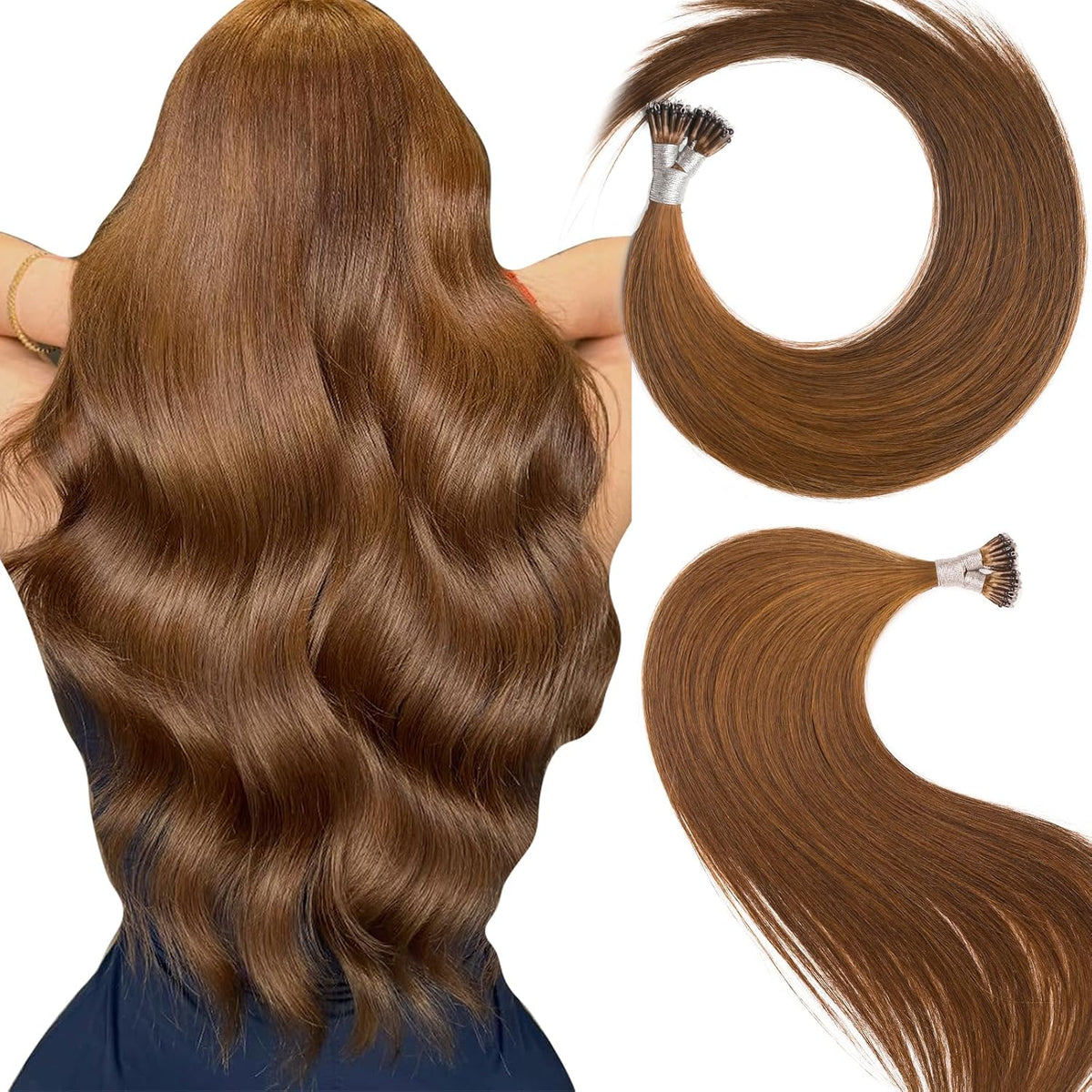 Remy-Hair Nano Bead Hair Extensions Human Hair 22Inch 40g/pack Nano Ring Hair Extensions Human Hair Color #4 Flax Brown Long Straight Invisible for Women