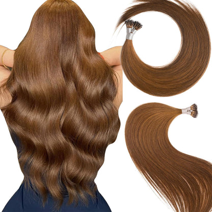 Remy-Hair Nano Bead Hair Extensions Human Hair 22Inch 40g/pack Nano Ring Hair Extensions Human Hair Color #4 Flax Brown Long Straight Invisible for Women