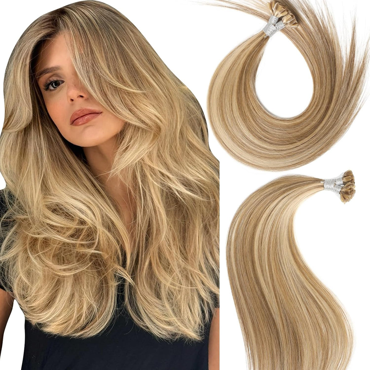 Remy-Hair K Tip Hair Extensions Real Human Hair 16inch 50g/pack U Tip K Tips Ktip Real Human Keratin Hair Extensions Color #613/18 Brown Light Brown Mix Blonde