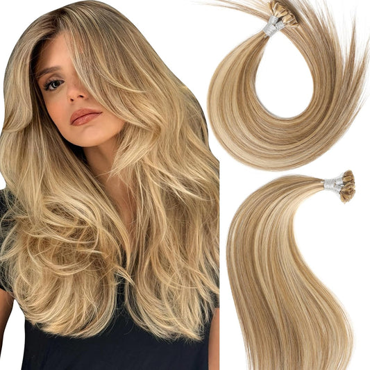 Remy-Hair K Tip Hair Extensions Real Human Hair 16inch 50g/pack U Tip K Tips Ktip Real Human Keratin Hair Extensions Color #613/18 Brown Light Brown Mix Blonde