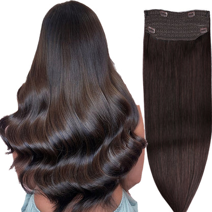 Wire Hair Extensions，DIYOMO Halo Hair Extensions Real Human Hair Dark Brown Hair Extensions Transparent Headband Adjustable Size Removable Secure，Hair Halo Extensions for Women,#2