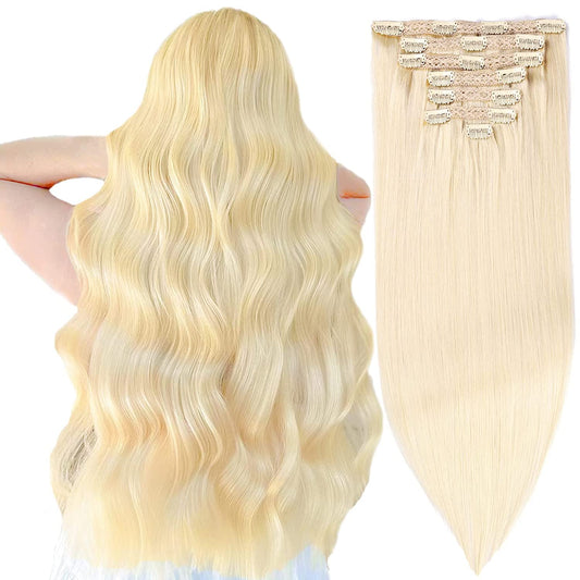 DIYOMO Platinum Blonde Clip in Hair Extensions Real Human Hair Remy Seamless Natural Straight Human Hair Clip ins Thick 120g 7pcs Clip In Hair Extensions Real Human Hair for Women,#60