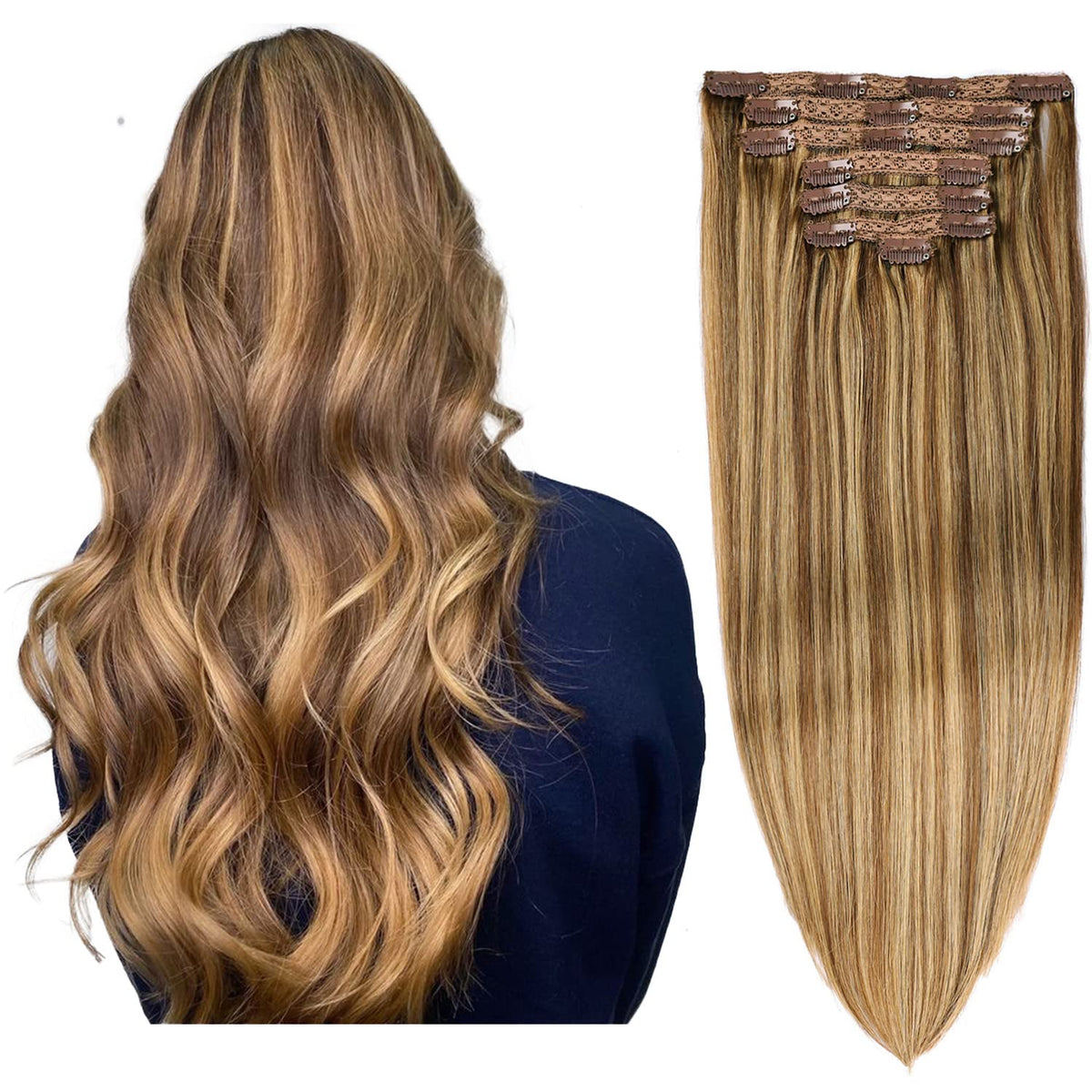 DIYOMO Chestnut Brown Auburn Brown Clip in Hair Extensions Real Human Hair Remy Seamless Straight Natural Clip ins Thick 120g 7pcs Clip on Hair Extensions Clip in Human Hair for Women,#P7B/8B