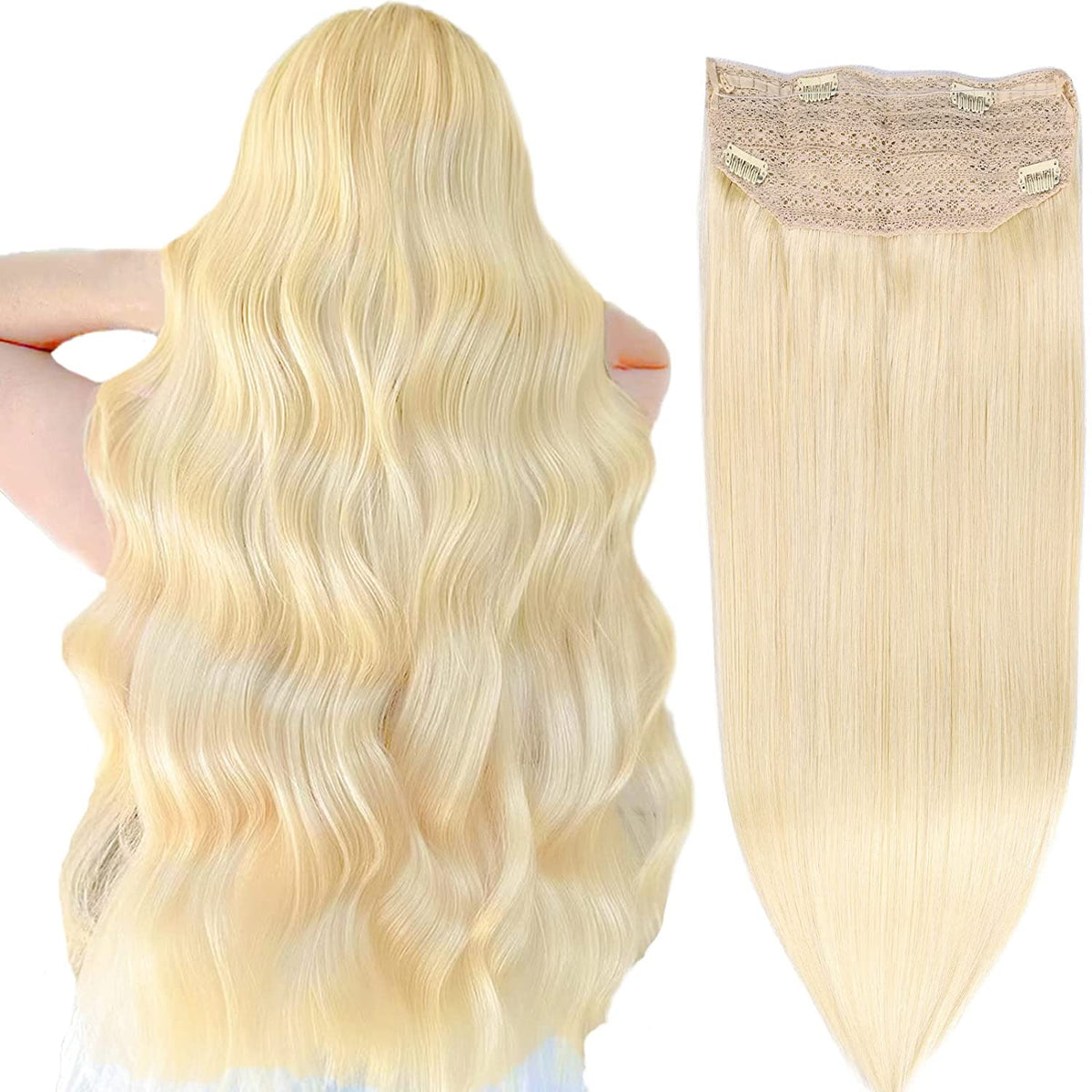 Wire Hair Extensions，DIYOMO Halo Hair Extensions Real Human Hair Hair Extensions Transparent Headband Adjustable Size Removable Secure，Hair Halo Extensions for Women,#60