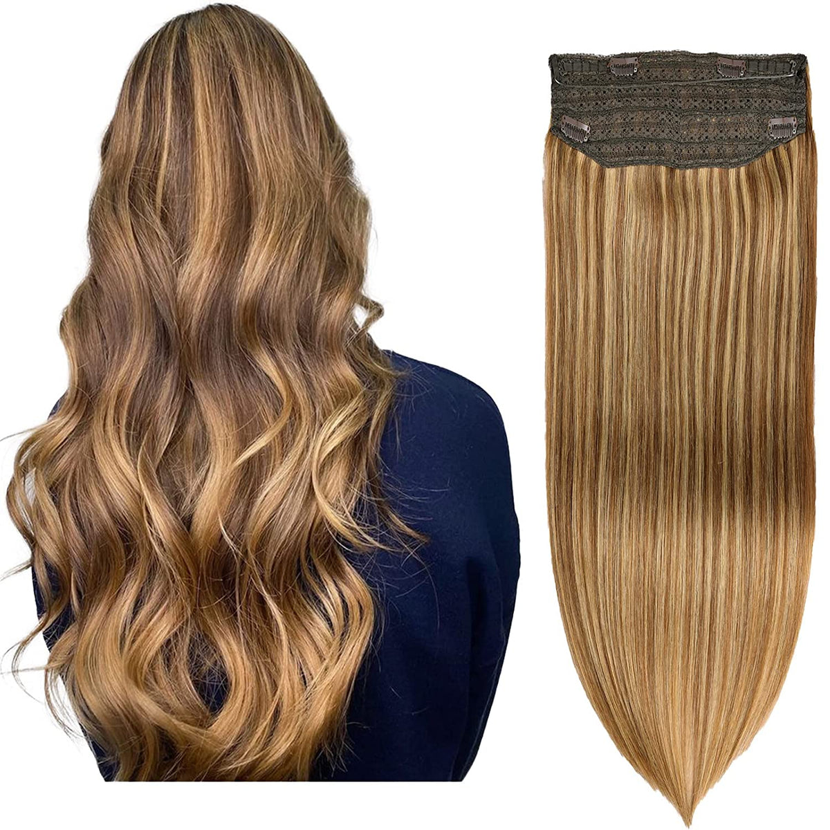 Wire Hair Extensions,DIYOMO Halo Hair Extensions Real Human Hair Hair Extensions Transparent Headband Adjustable Size Removable Secure，Hair Halo Extensions for Women,#P7B/8B