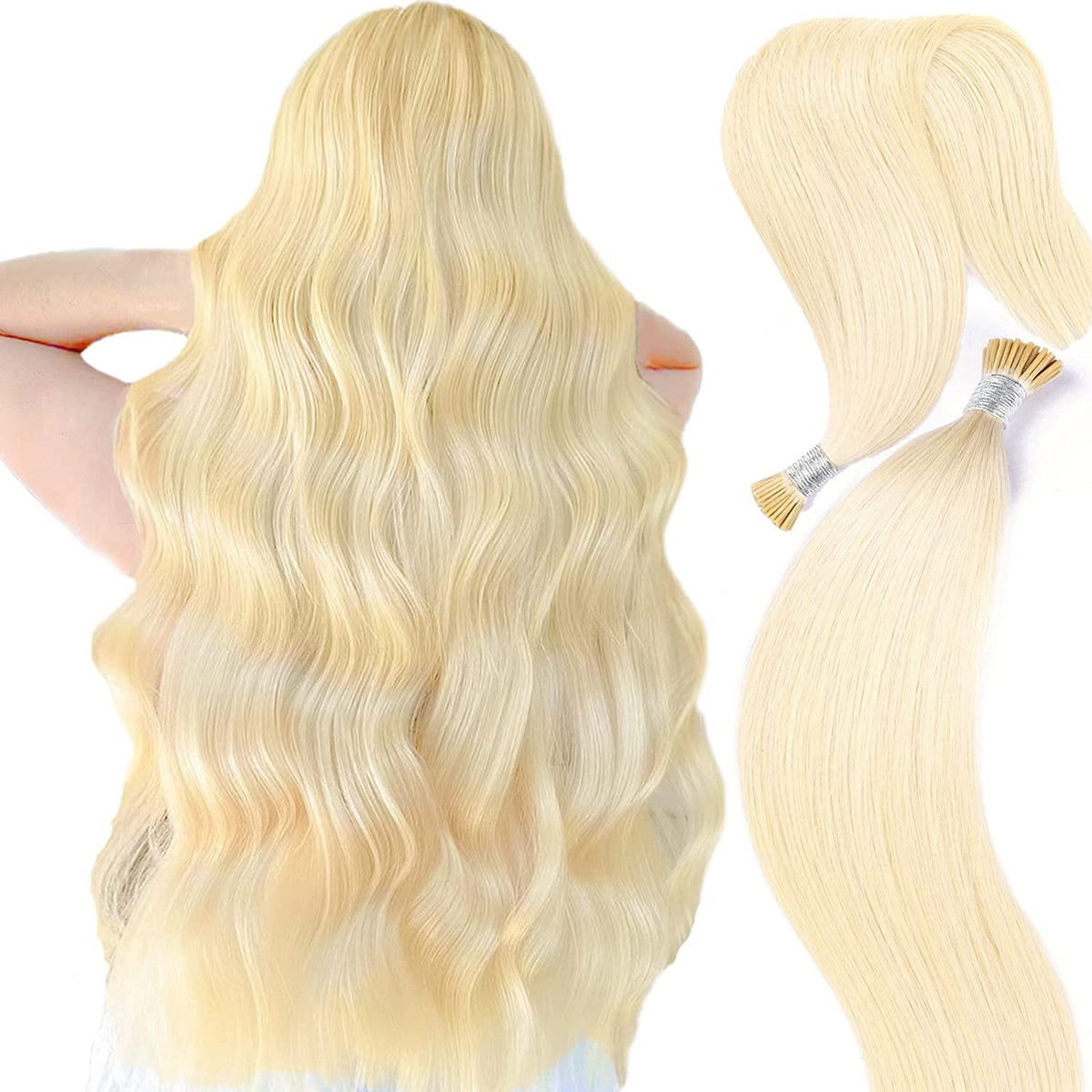 DIYOMO I Tip Hair Extensions Human Hair,Cold Fusion Soft Abnormal Hair Extensions 50 Strands Pre Keratin Bonded, Itip Human Hair Extensions,#60