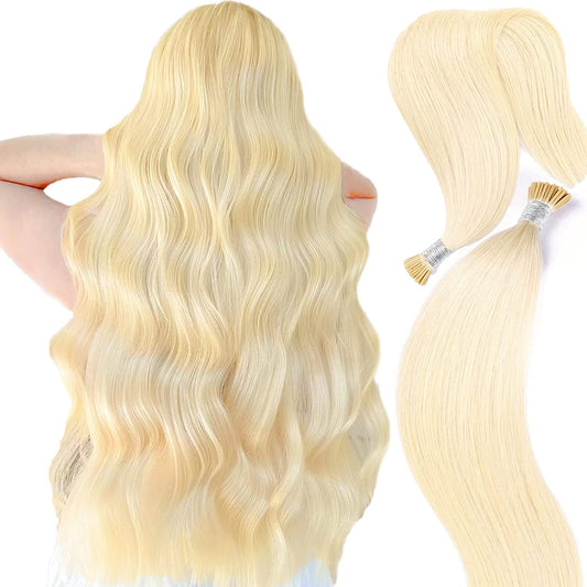 DIYOMO I Tip Hair Extensions Human Hair,Cold Fusion Soft Abnormal Hair Extensions 50 Strands Pre Keratin Bonded, Itip Human Hair Extensions,#60
