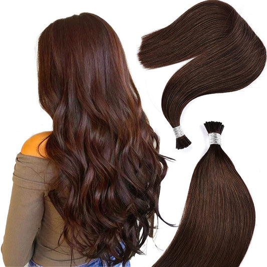 DIYOMO I Tip Hair Extensions Human Hair,Cold Fusion Soft Abnormal Hair Extensions 60 Strands Pre Keratin Bonded, Itip Human Hair Extensions,#4
