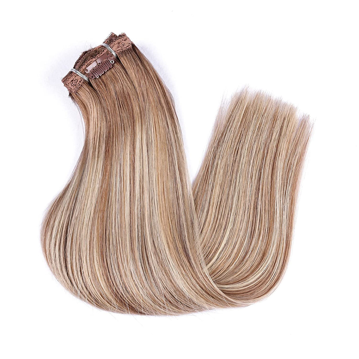 DIYOMO Clip in Hair Extensions Real Human Hair Golden Brown & Bleach Blonde Mixed Bleach Blonde with Light Brown Remy Seamless Clip ins Thick 120g 7pcs Clip on Hair Extensions Clip in Human Hair for Women #P9/T9/613