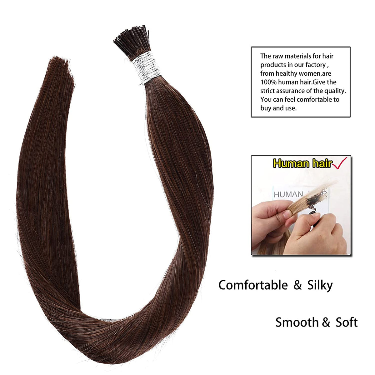 DIYOMO I Tip Hair Extensions Human Hair,Cold Fusion Soft Abnormal Hair Extensions 60 Strands Pre Keratin Bonded, Itip Human Hair Extensions,#4