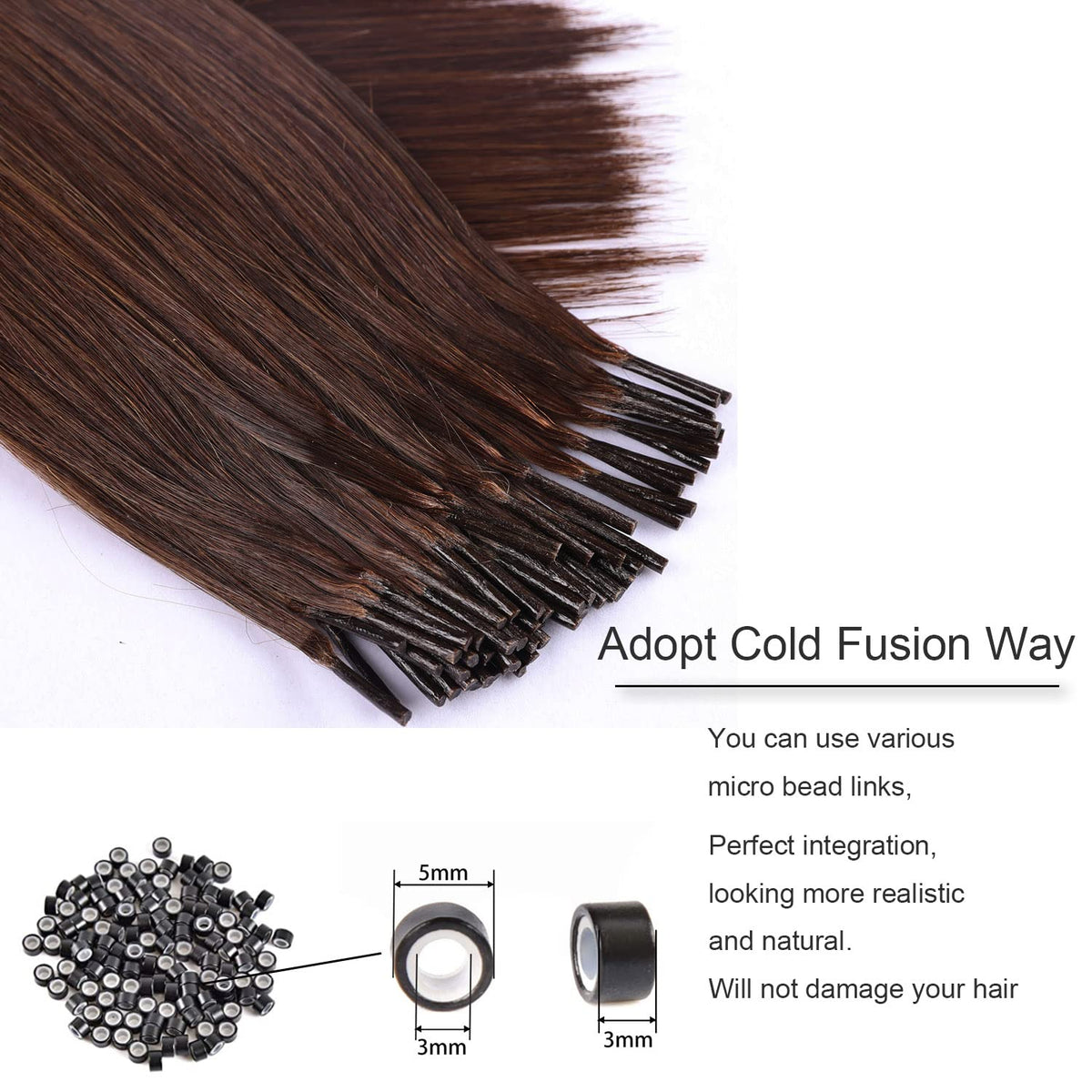 DIYOMO I Tip Hair Extensions Human Hair,Cold Fusion Soft Abnormal Hair Extensions 60 Strands Pre Keratin Bonded, Itip Human Hair Extensions,#4