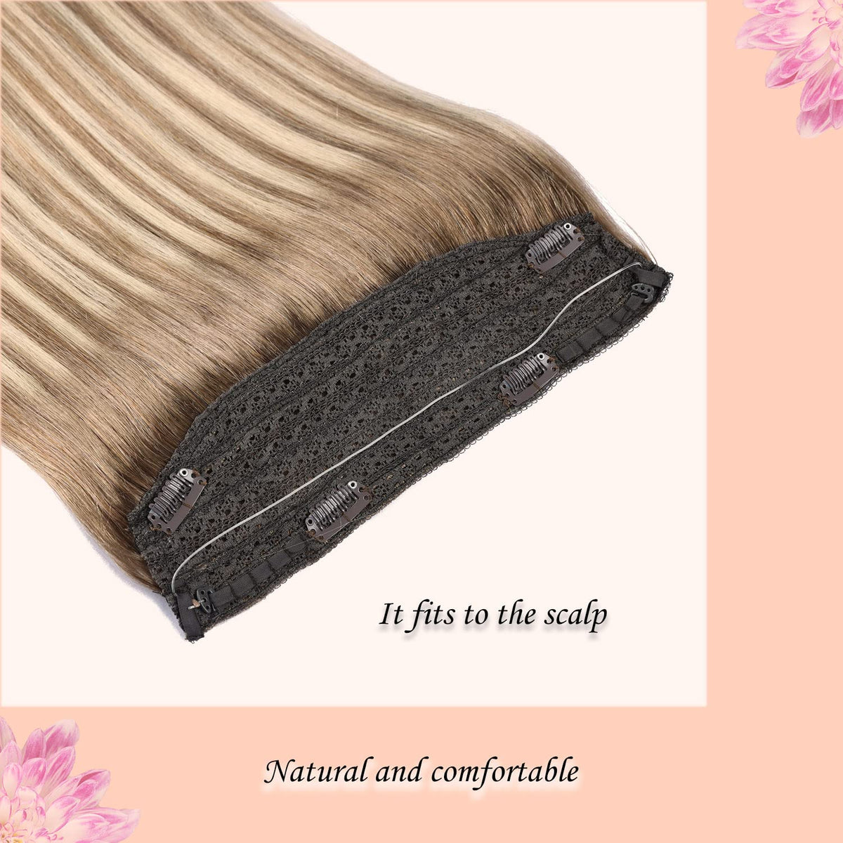 Wire Hair Extensions,DIYOMO Halo Hair Extensions Real Human Hair Hair Extensions Transparent Headband Adjustable Size Removable Secure，Hair Halo Extensions for Women,#P9/T9/613