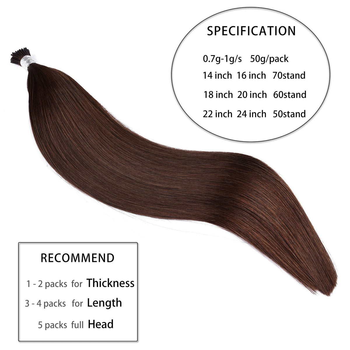 DIYOMO I Tip Hair Extensions Human Hair,Cold Fusion Soft Abnormal Hair Extensions 60 Strands Pre Keratin Bonded, Itip Human Hair Extensions,#4