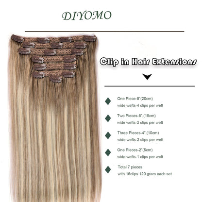 DIYOMO Clip in Hair Extensions Real Human Hair Golden Brown & Bleach Blonde Mixed Bleach Blonde with Light Brown Remy Seamless Clip ins Thick 120g 7pcs Clip on Hair Extensions Clip in Human Hair for Women #P9/T9/613