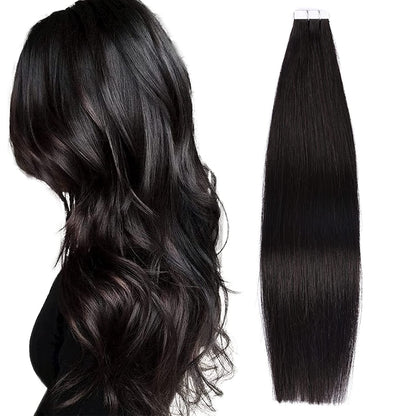 DIYOMO Tape in Hair Extensions Human Hair,#1 Jet Black Hair Extensions Handcrafted Soft & Smooth Remy Hair Extensions for Women,2.5g/Pcs 50g/Pack,#1B