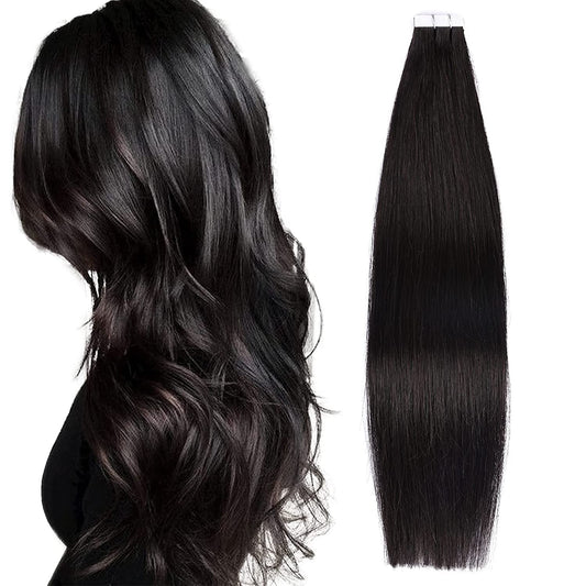 DIYOMO Tape in Hair Extensions Human Hair,#1 Jet Black Hair Extensions Handcrafted Soft & Smooth Remy Hair Extensions for Women,2.5g/Pcs 50g/Pack,#1B