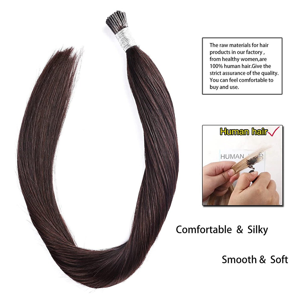 DIYOMO I Tip Hair Extensions Human Hair,Cold Fusion Soft Abnormal Hair Extensions 50 Strands Pre Keratin Bonded, Itip Human Hair Extensions,#2