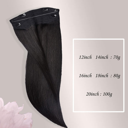 Wire Hair Extensions，DIYOMO Halo Hair Extensions Real Human Hair Black Hair Extensions Transparent Headband Adjustable Size Removable Secure，Hair Halo Extensions for Women,#1