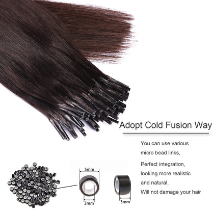 DIYOMO I Tip Hair Extensions Human Hair,Cold Fusion Soft Abnormal Hair Extensions 50 Strands Pre Keratin Bonded, Itip Human Hair Extensions,#2