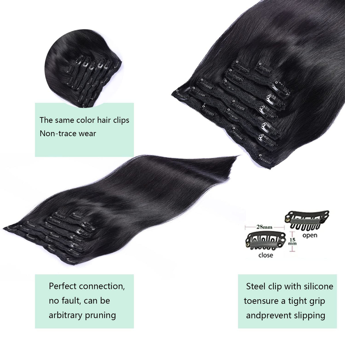 DIYOMO Clip in Hair Extensions Real Human Hair Soft & Natural Jet black Remy Seamless Clip ins 120g 7pcs Clip on Hair Extensions Clip in Human Hair for Women,#1
