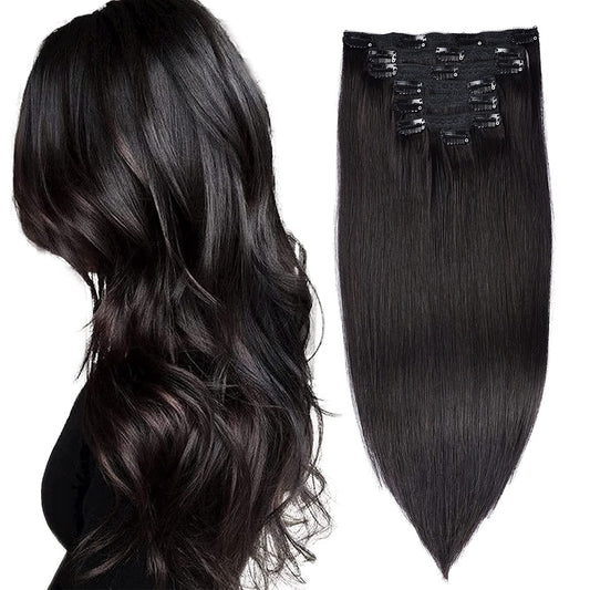 DIYOMO Clip in Hair Extensions Real Human Hair Soft & Natural black Remy Seamless Clip ins 120g 7pcs Clip on Hair Extensions Clip in Human Hair for Women,#1B