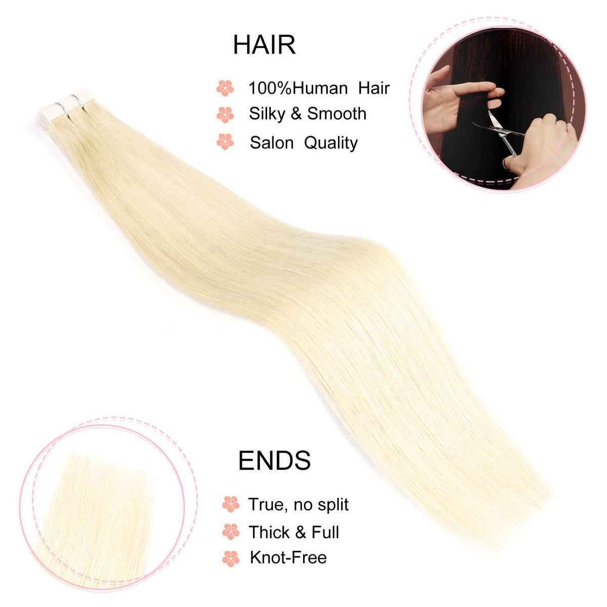 DIYOMO Tape in Hair Extensions Human Hair,#60 Platinum Blonde Hair Extensions Handcrafted Soft & Smooth Remy Hair Extensions for Women,2.5g/Pcs 50g/Pack,#60