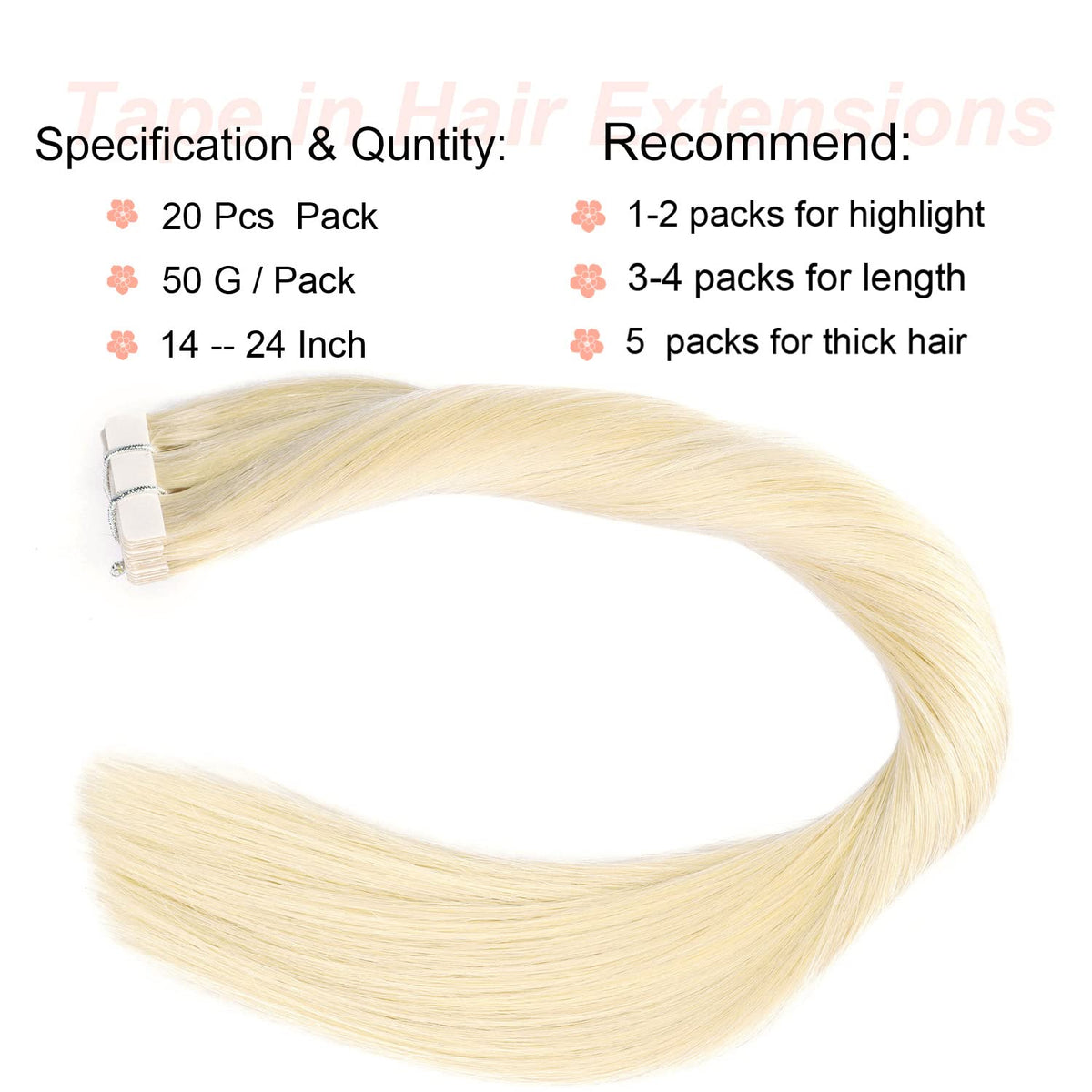DIYOMO Tape in Hair Extensions Human Hair,#60 Platinum Blonde Hair Extensions Handcrafted Soft & Smooth Remy Hair Extensions for Women,2.5g/Pcs 50g/Pack,#60