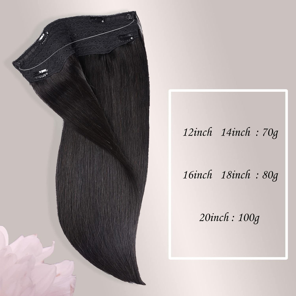 Wire Hair Extensions，DIYOMO Halo Hair Extensions Real Human Hair Natural Black Hair Extensions Transparent Headband Adjustable Size Removable Secure，Hair Halo Extensions for Women,#1B