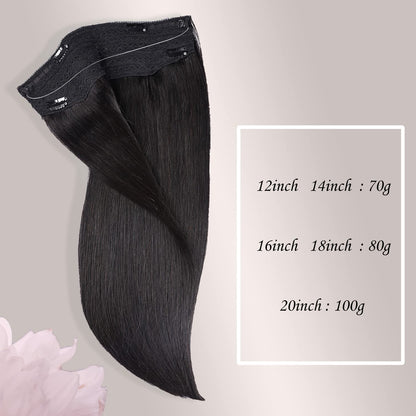 Wire Hair Extensions，DIYOMO Halo Hair Extensions Real Human Hair Natural Black Hair Extensions Transparent Headband Adjustable Size Removable Secure，Hair Halo Extensions for Women,#1B