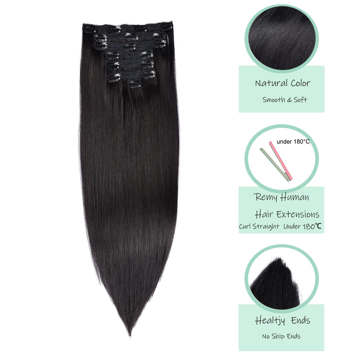 DIYOMO Clip in Hair Extensions Real Human Hair Soft & Natural black Remy Seamless Clip ins 120g 7pcs Clip on Hair Extensions Clip in Human Hair for Women,#1B