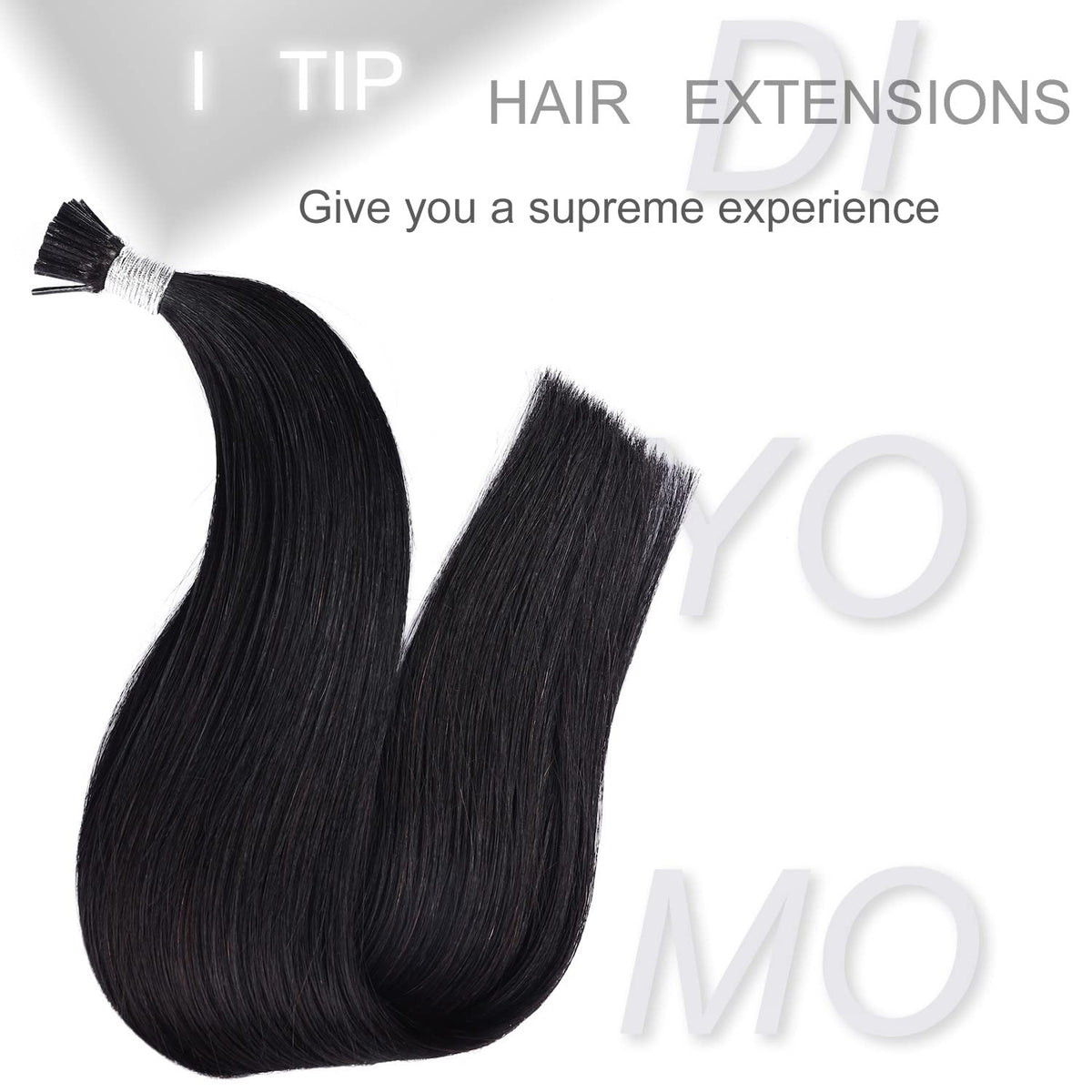 DIYOMO I Tip Hair Extensions Human Hair,Cold Fusion Soft Abnormal Hair Extensions 50 Strands Pre Keratin Bonded, Itip Human Hair Extensions,#1