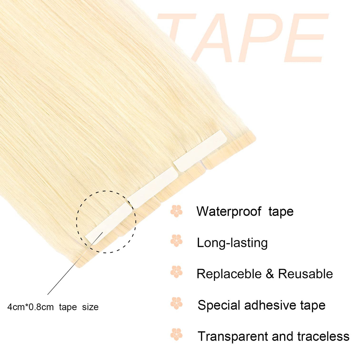 DIYOMO Tape in Hair Extensions Human Hair,#60 Platinum Blonde Hair Extensions Handcrafted Soft & Smooth Remy Hair Extensions for Women,2.5g/Pcs 50g/Pack,#60