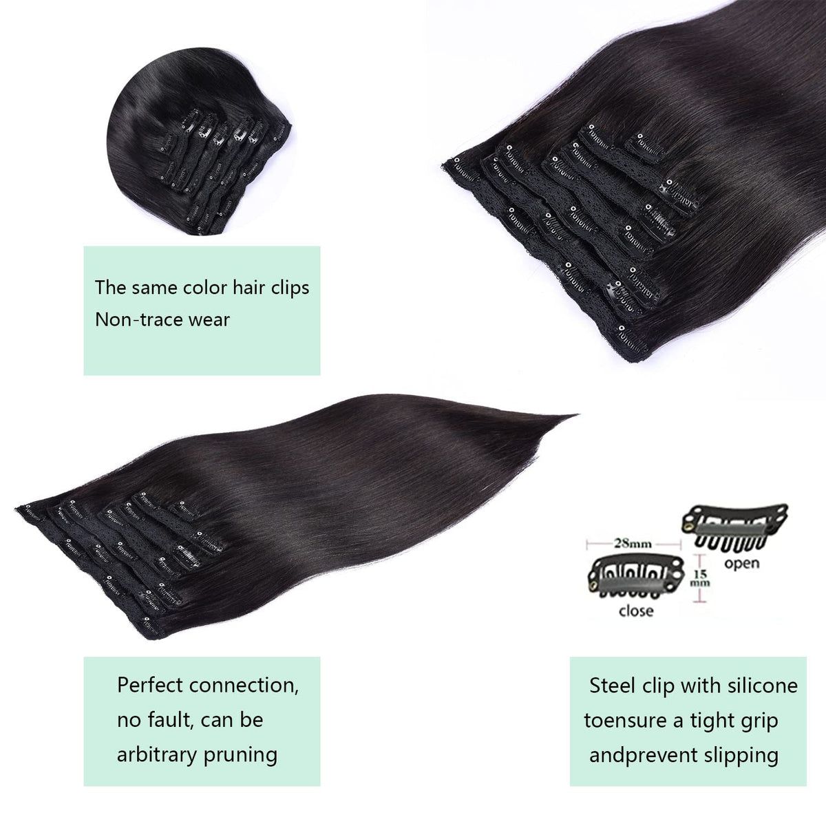DIYOMO Clip in Hair Extensions Real Human Hair Soft & Natural black Remy Seamless Clip ins 120g 7pcs Clip on Hair Extensions Clip in Human Hair for Women,#1B