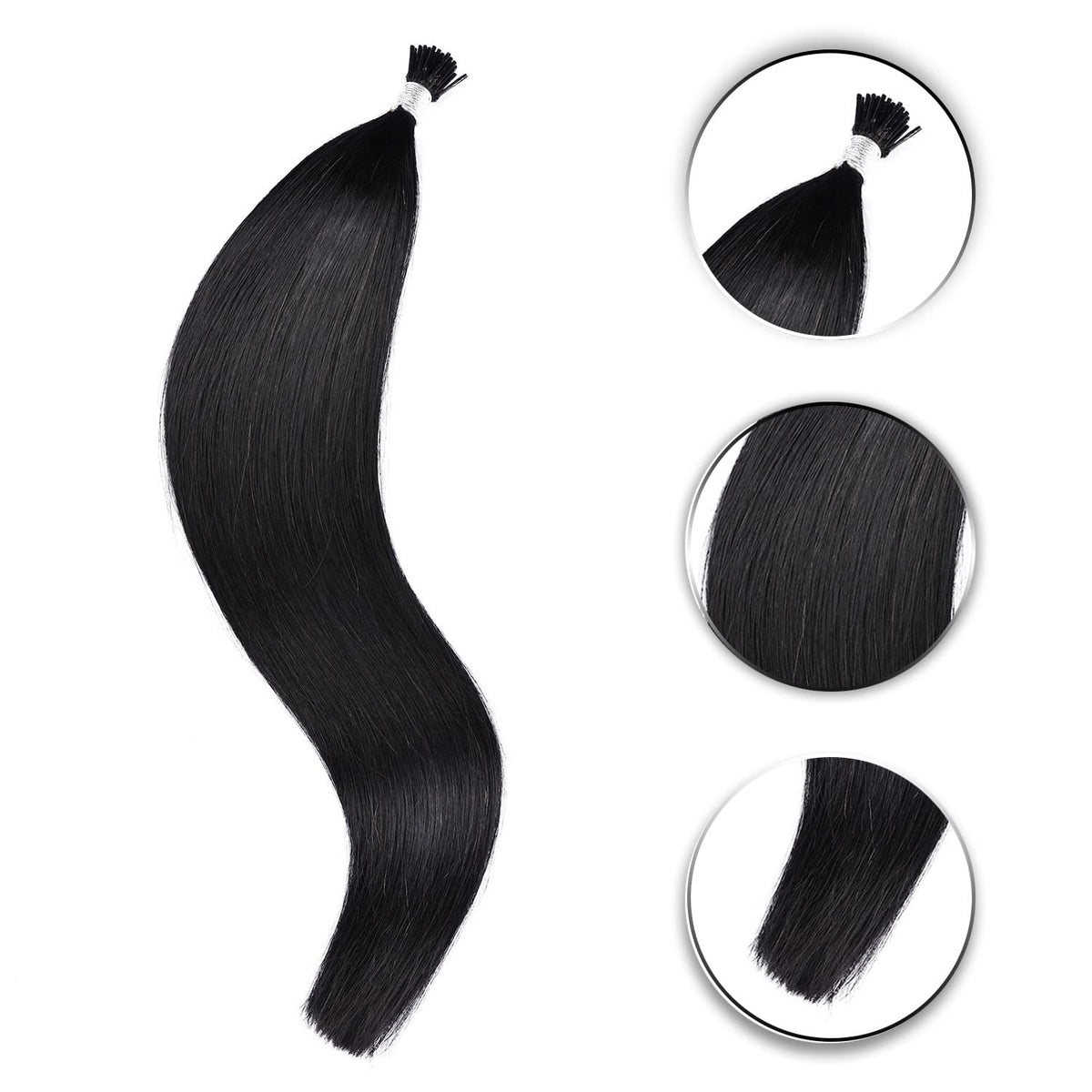 DIYOMO I Tip Hair Extensions Human Hair,Cold Fusion Soft Abnormal Hair Extensions 50 Strands Pre Keratin Bonded, Itip Human Hair Extensions,#1